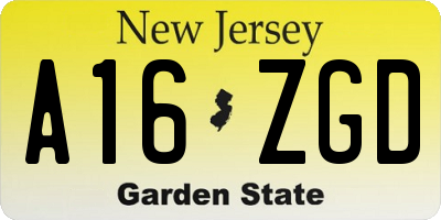 NJ license plate A16ZGD
