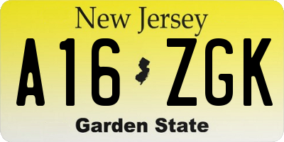 NJ license plate A16ZGK