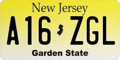 NJ license plate A16ZGL