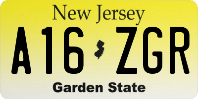 NJ license plate A16ZGR