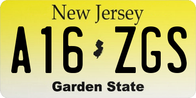 NJ license plate A16ZGS