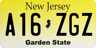 NJ license plate A16ZGZ