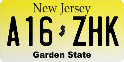 NJ license plate A16ZHK