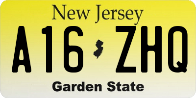 NJ license plate A16ZHQ
