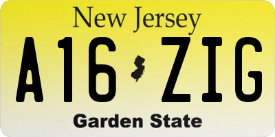 NJ license plate A16ZIG