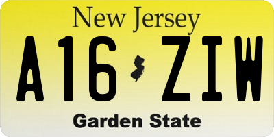 NJ license plate A16ZIW