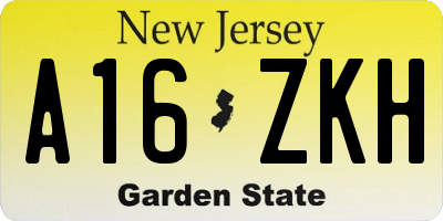 NJ license plate A16ZKH