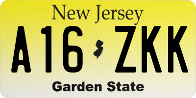 NJ license plate A16ZKK