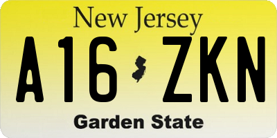 NJ license plate A16ZKN