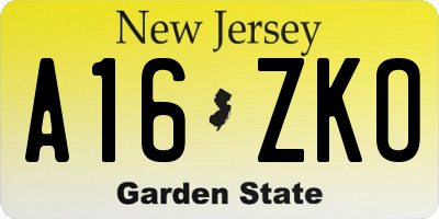 NJ license plate A16ZKO