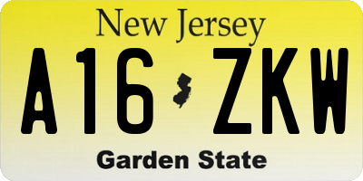NJ license plate A16ZKW