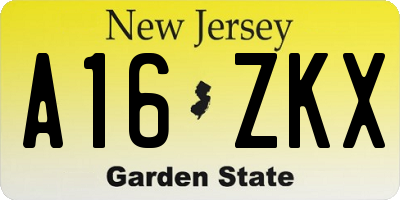 NJ license plate A16ZKX