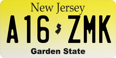 NJ license plate A16ZMK