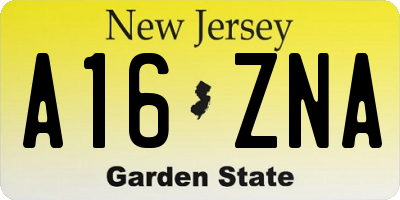 NJ license plate A16ZNA
