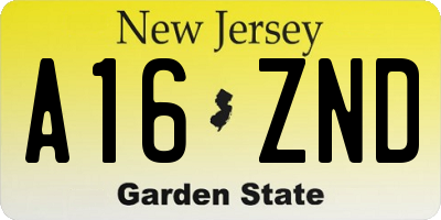 NJ license plate A16ZND