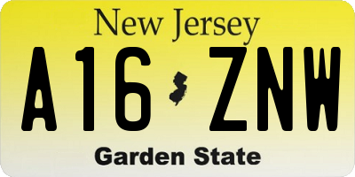 NJ license plate A16ZNW