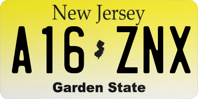 NJ license plate A16ZNX
