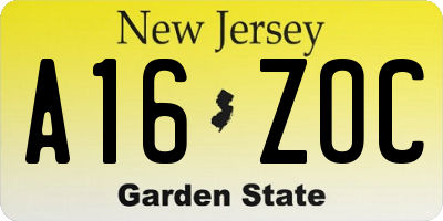 NJ license plate A16ZOC