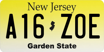 NJ license plate A16ZOE