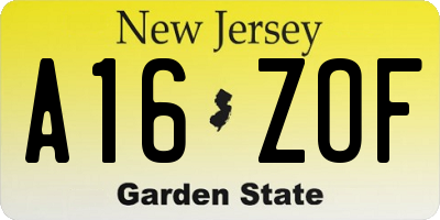 NJ license plate A16ZOF