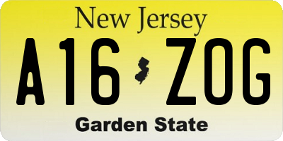 NJ license plate A16ZOG
