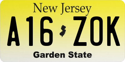 NJ license plate A16ZOK