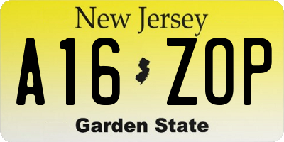 NJ license plate A16ZOP