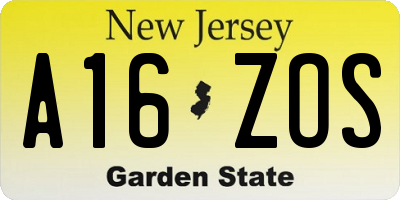 NJ license plate A16ZOS