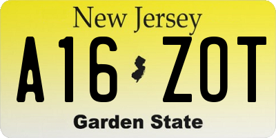 NJ license plate A16ZOT