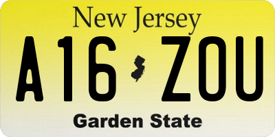 NJ license plate A16ZOU