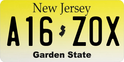 NJ license plate A16ZOX