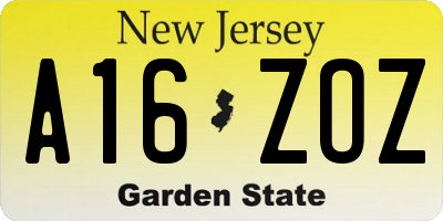 NJ license plate A16ZOZ