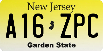 NJ license plate A16ZPC