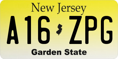 NJ license plate A16ZPG