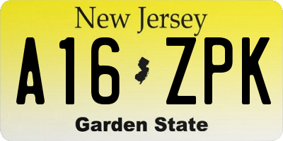 NJ license plate A16ZPK