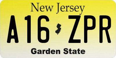 NJ license plate A16ZPR