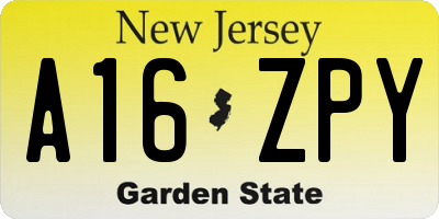 NJ license plate A16ZPY