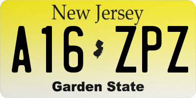 NJ license plate A16ZPZ