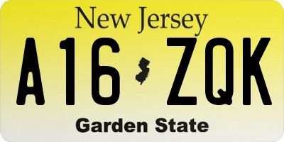 NJ license plate A16ZQK