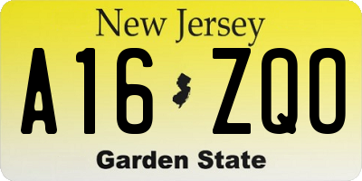 NJ license plate A16ZQO