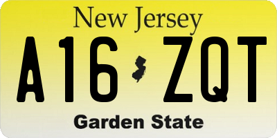 NJ license plate A16ZQT