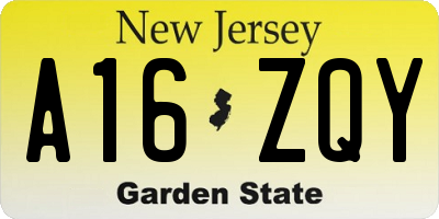 NJ license plate A16ZQY