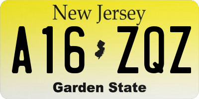NJ license plate A16ZQZ