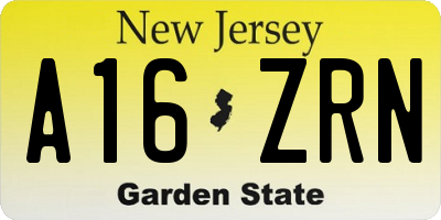 NJ license plate A16ZRN