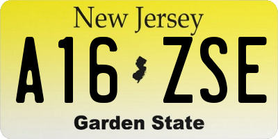 NJ license plate A16ZSE