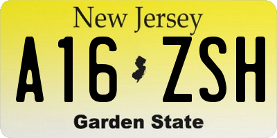 NJ license plate A16ZSH