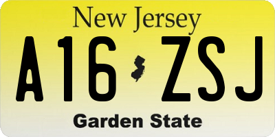 NJ license plate A16ZSJ