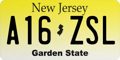 NJ license plate A16ZSL