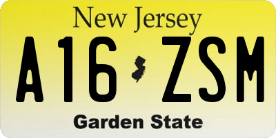 NJ license plate A16ZSM
