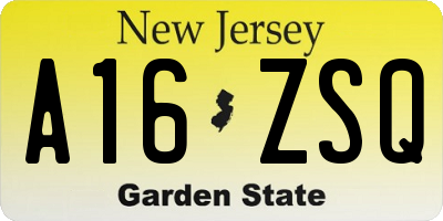 NJ license plate A16ZSQ